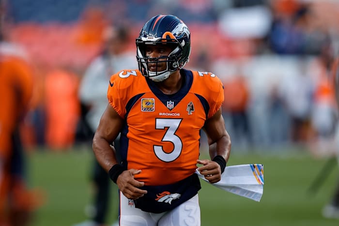 Denver Broncos quarterback Russell Wilson (3) before the game against the Indianapolis Colts at Empower Field at Mile High.